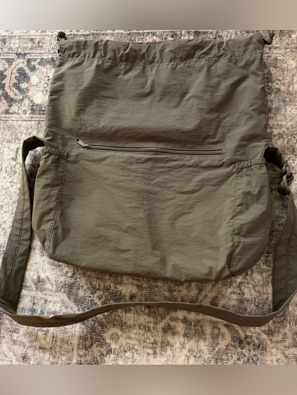 Uniqlo Olive Shoulder Bag with Front Zip Pocket and Side Cells